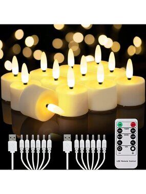 12-Pack Rechargeable LED Tea Light Candles with Remote & Timer - Perfect for